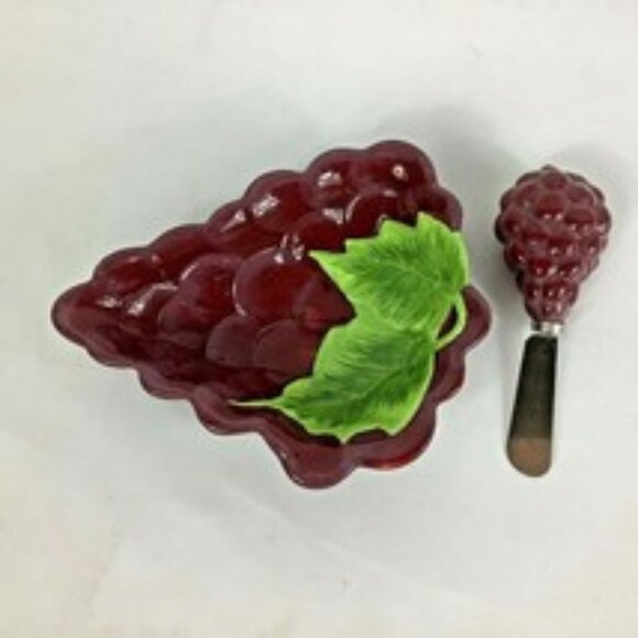 D.E.I. Dennis East International LlC. Purple Green Grape Cluster Dish/Knife NWOT - Picture 3 of 10